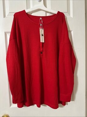 Red Waffle Knit Henley Shirt - NEBDU